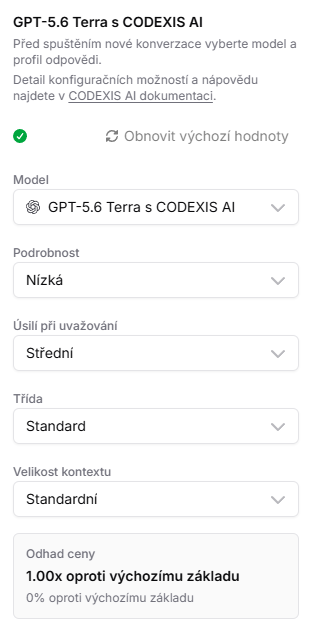 GPT-5.6 Terra s CODEXIS AI — nastavení modelu