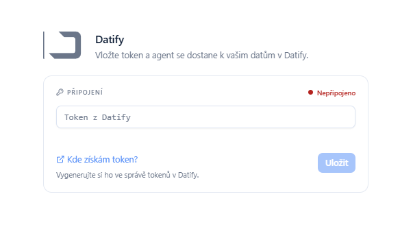 Aplikace Datify v Agentovi: pole pro token