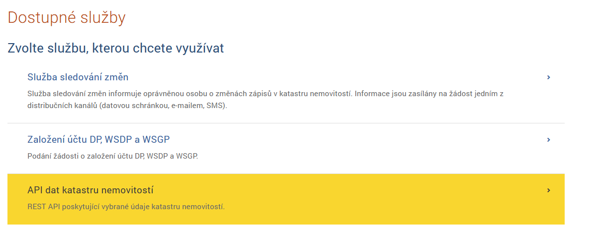 ČÚZK — služba API dat katastru nemovitostí