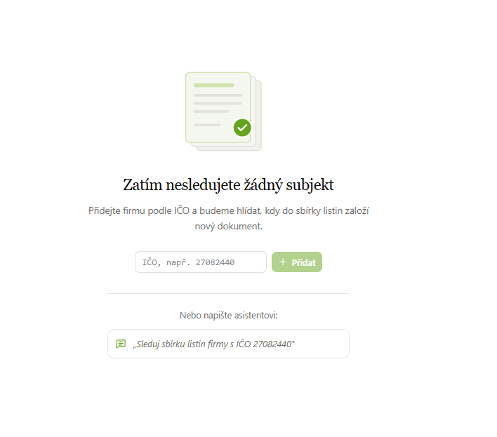 Sbírka listin — úvodní obrazovka