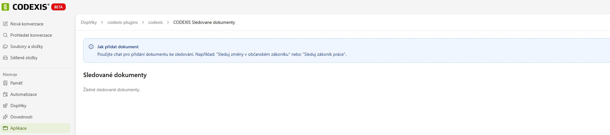 Aplikace — sledované dokumenty