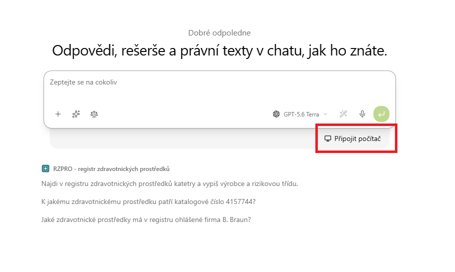 Tlačítko Připojit počítač pod zadávacím polem chatu