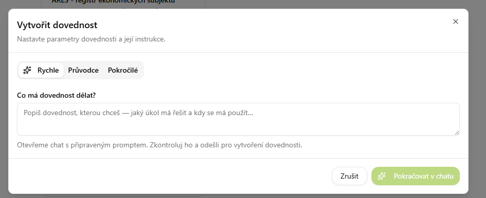 Vytvořit dovednost — Rychle