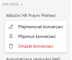 Historie — menu konverzace
