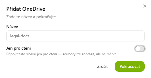 Přidání OneDrive s volbou Jen pro čtení