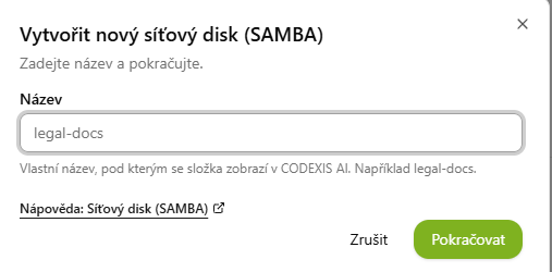 Vytvořit nový síťový disk (SAMBA)