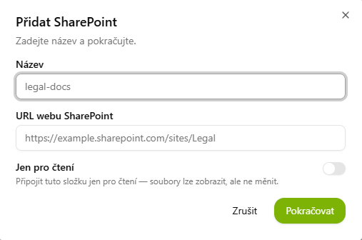 Přidání SharePoint webu