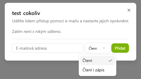 Sdílení složky dalším uživatelům s volbou oprávnění