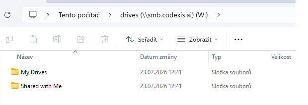 Síťový disk — složky My Drives a Shared with Me