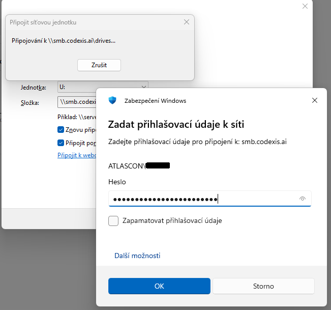 Zadání přihlašovacích údajů k síti