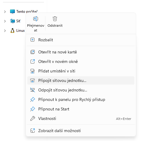Průzkumník — Připojit síťovou jednotku